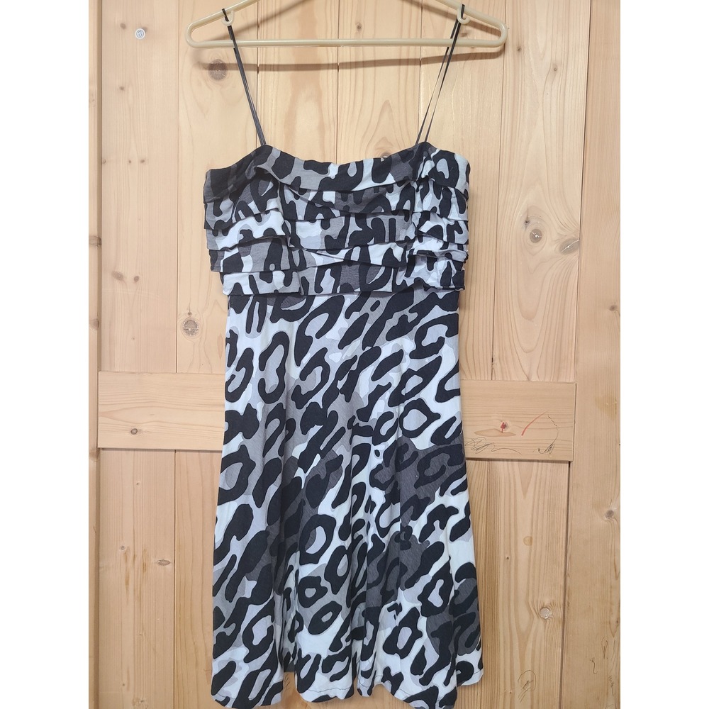 Cache Mini Dress Women S Black Gray Leopard Good Y2K Ruffle Spaghetti Strap